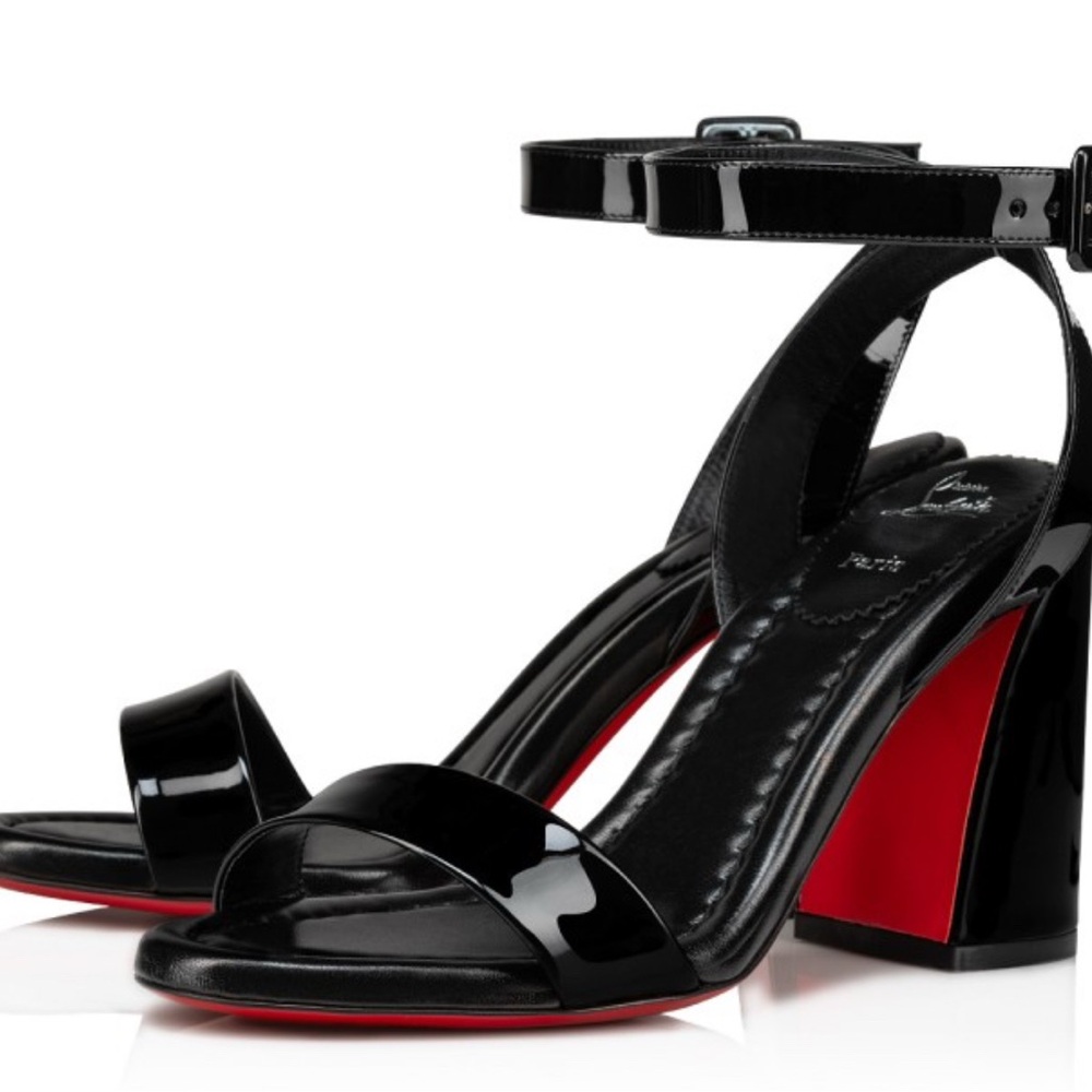 Christian Louboutin Black and Red Heels with Strappy Design